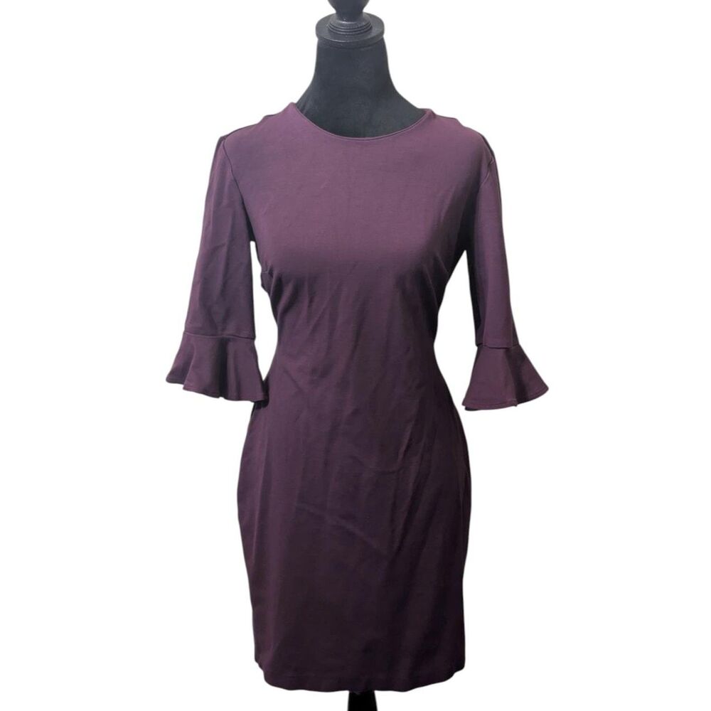 Banana Republic Size 8 Plum Sheath Dress Ruffle Bell Sleeve Professional